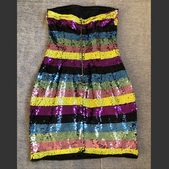 New multi colour sequins stripes rainbow dress S - Picture 2 of 3